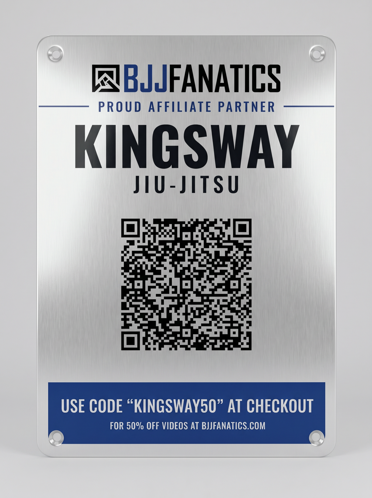 Kingsway Jiu-Jitsu storefront at dusk — a BJJ Fanatics Approved School in Austin, TX